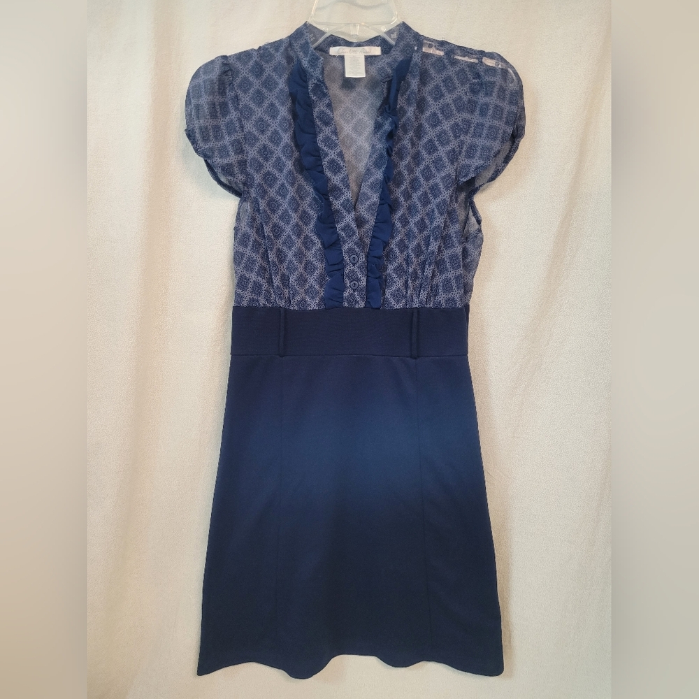 Vintage Y2k Charlotte Russe sz 9 blue dress w/ chiffon Sheer Sheath Cocktail